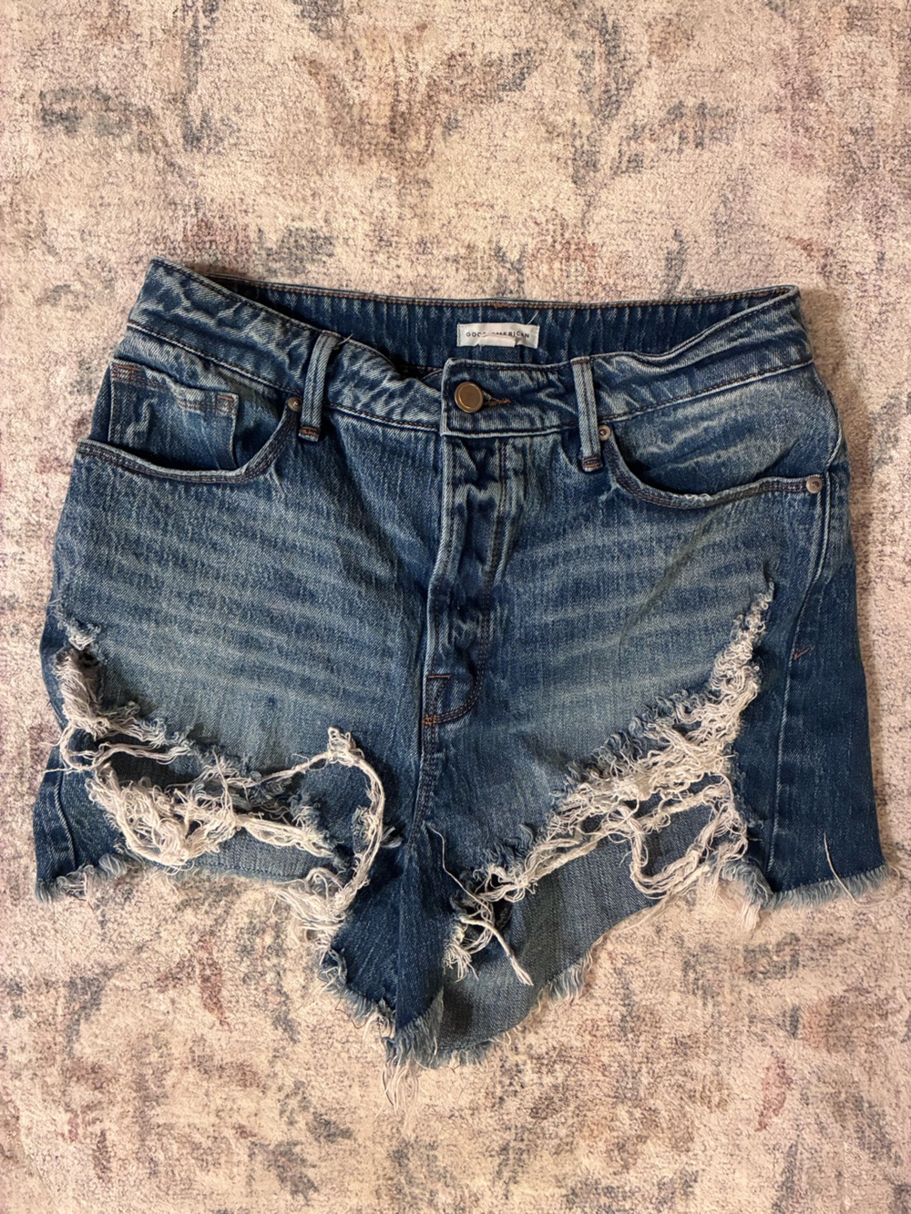 Good American Frayed Blue Denim Shorts